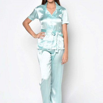 Women Sea Green Satin Night suit