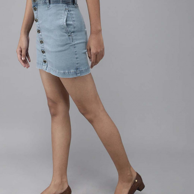 The Lifestyle Co Blue Washed Denim Straight Mini Skirt