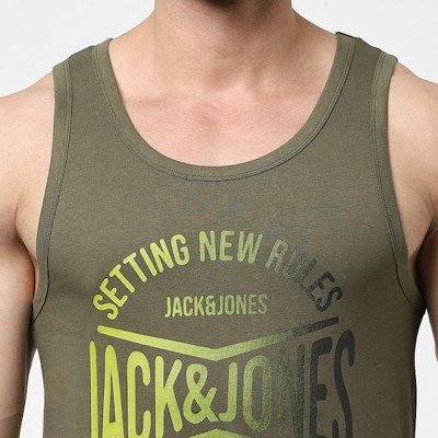 Men Green Printed Cotton Innerwear Gym Vests